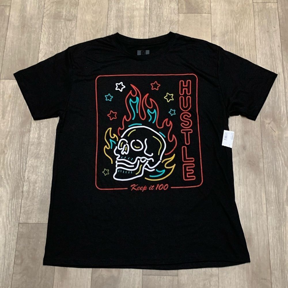 Mens NWT Hustle Motivational Skull‎ Crewneck Shortsleeve T-Shirt